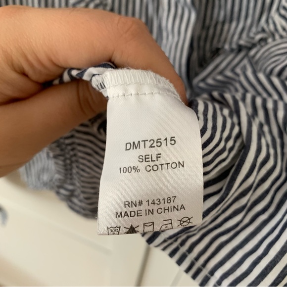 Dance & Marvel Blue Stripe Floral Embroidered Ruffle Long Sleeve Button Top L - Picture 8 of 13